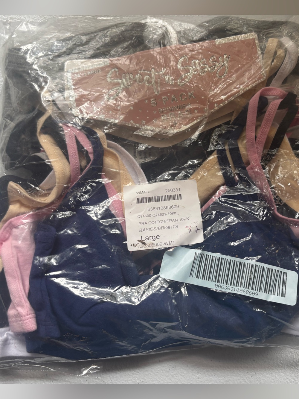 Sweet n Sassy Brand Beginner Bras- 5 Pack Size Large Multicolor
